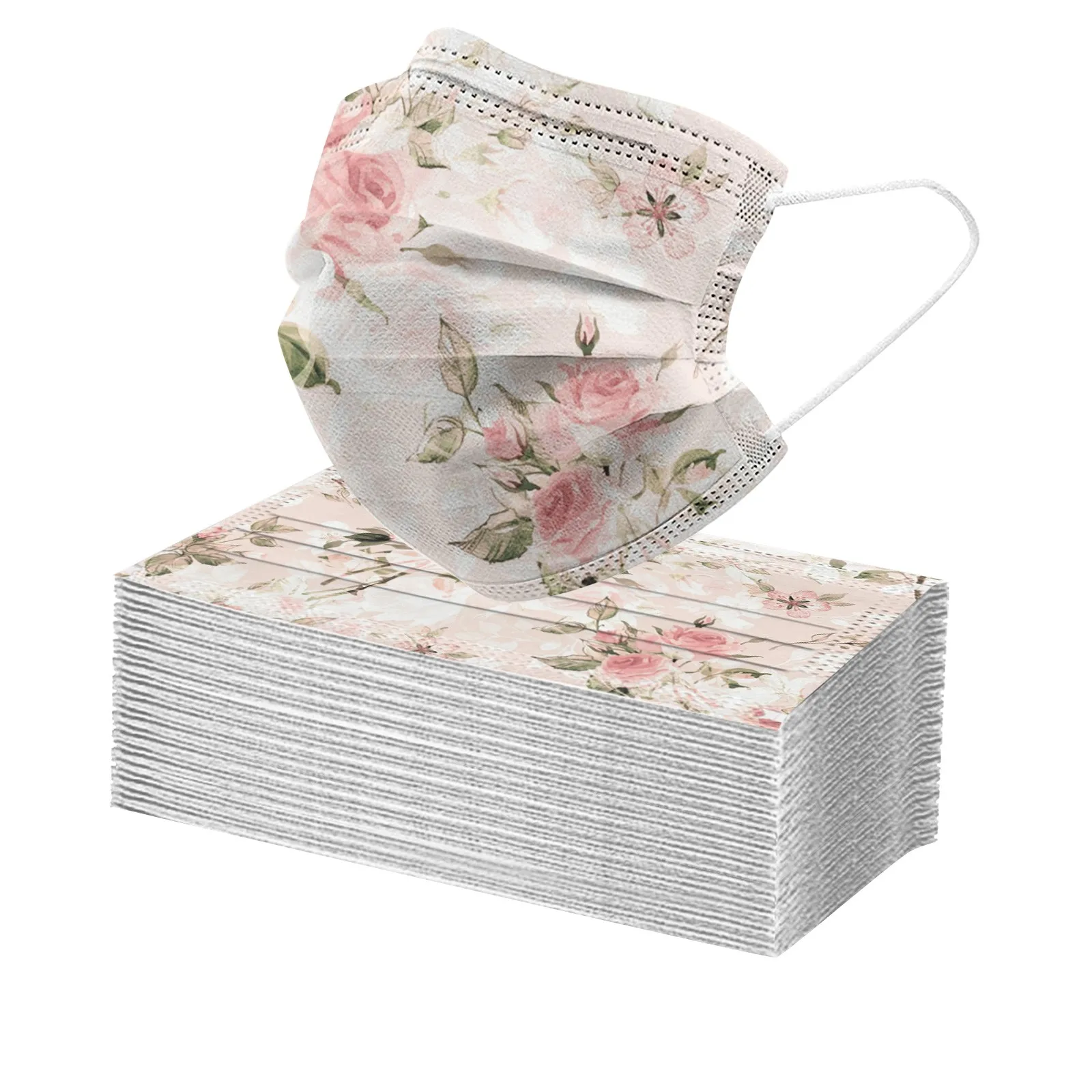 Face Mask 50pcs Flower Printed Masks Adult 3 Layer Disposable Outdoor Breathable Mascarilla Non-Woven Mouth Mask