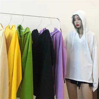 

5-Colors Fashion Street Hooded Sweatshirt Women Autumn and Winter Casual Solid Color Loose Pullover Simple Harajuku Hip Hop Top