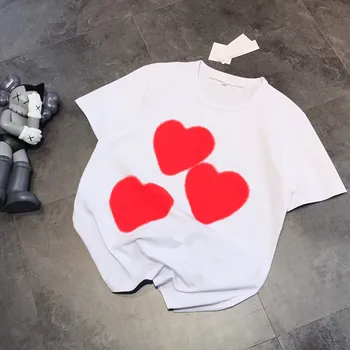 

2020 Spring Summer Women Men Couple Three Love Print Loose Casual Round Neck Short Sleeve T-Shirt