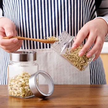 

Hot Kitchen Storage Containers Transparent Glass Food Storage Jar Bottle Candy Cruet Home Kitchen Organization