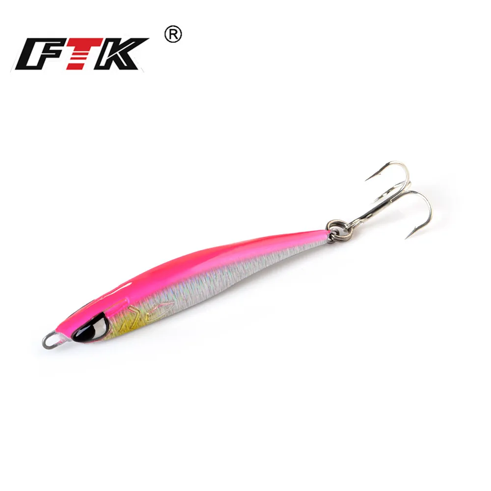 FTK 40g 60g Deep Sea Fishing Hard Lead Metal Jig Lure Sinking Micro Jigging Fishing Bait Tackle Wobbler With Treble Hook