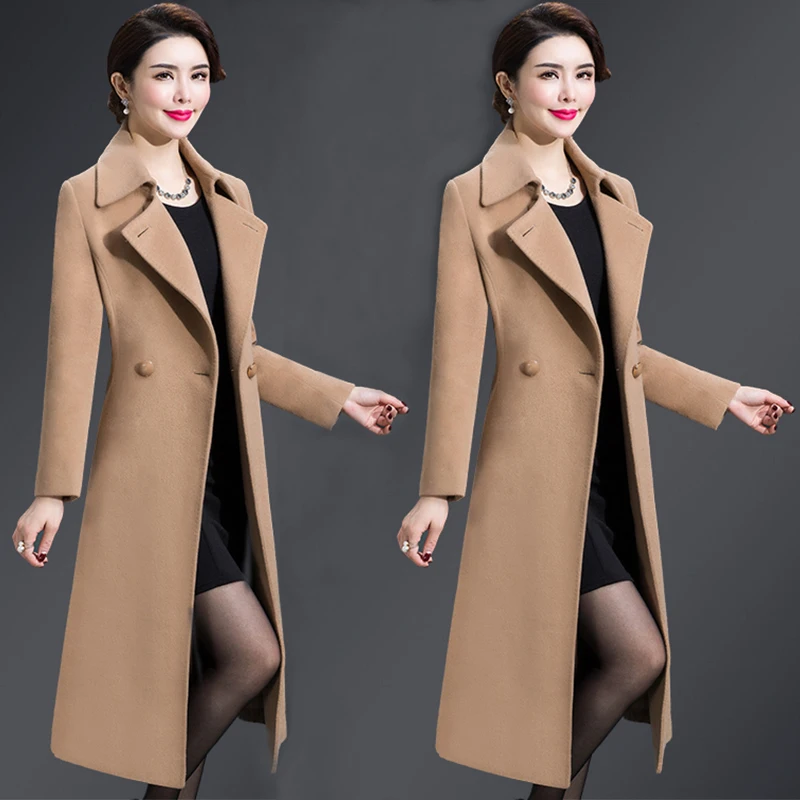 Зимние женские куртки и пальто, женское длинное пальто с поясом, шерстяное пальто с отложным воротником, однотонные парки с карманами