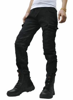 

S/M/L/XL/XXL/XXXL Size MOTORCYCLE JEANS WITH PAD DENIM BIKER ARMY GREEN BLACK DISTRESSED PANTS COMBAT
