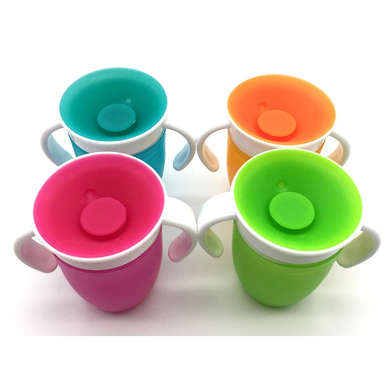 Горячая 360 градусов может поворачиваться ребенок учится Питьевая чашка с двойной ручкой откидной крышкой Герметичная детская чашка для бутылок BPA бесплатно