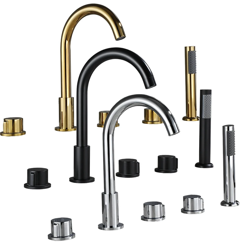 Becola 5PCS Gold/Chrome Bathtub Faucet Bathroom Extra Long Water Pipe Bathroom Tap Washbasin Faucet Black With Hand Shower 3