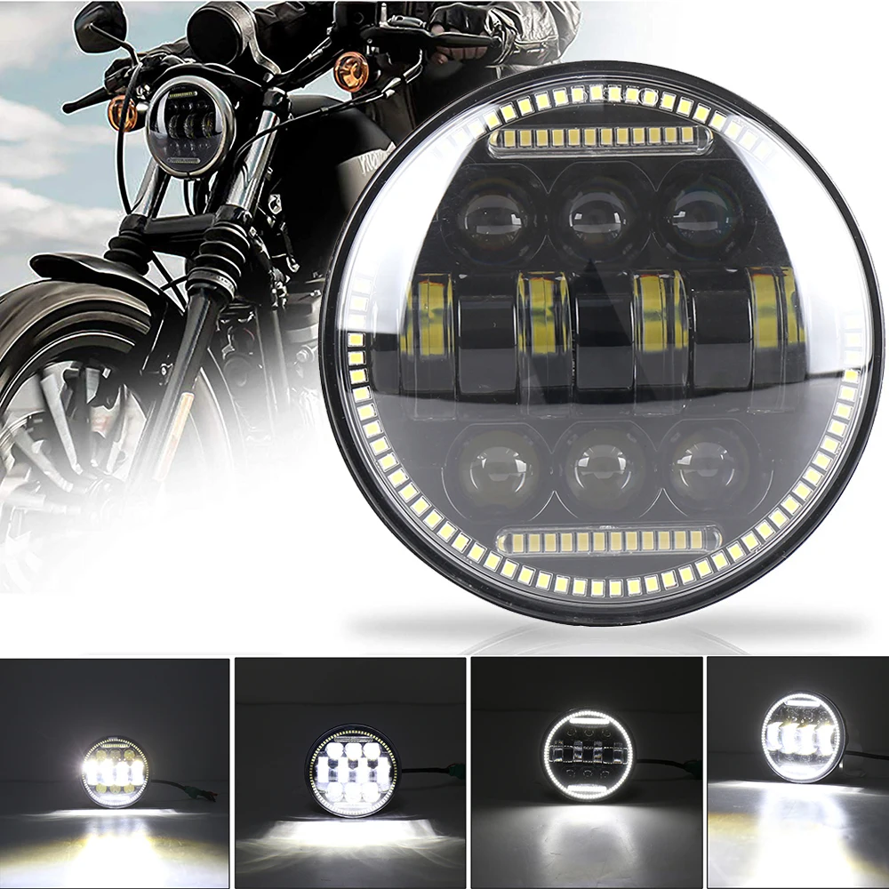 

5.75 LED Motorcycle Headlight Assembly Angel Eye Fog Light Hi&Lo Beam DRL Bulb Headlamp for Harley Dyna Sportster XL1200 XL883