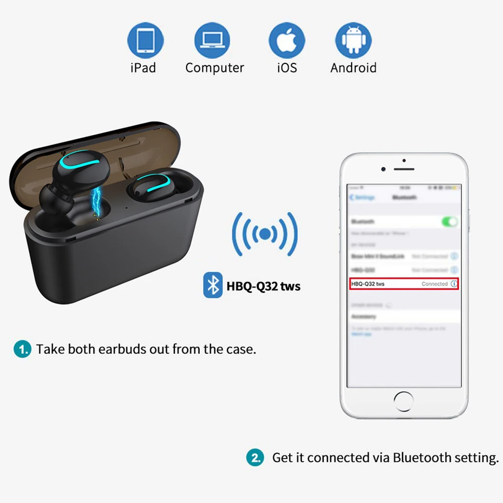 Q32 Bluetooth наушники для iPhone Ушная гарнитура беспроводной микрофон зарядная коробка воздушные наушники громкой связи для Xiaomi huawei samsung
