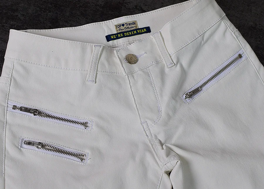 White Stitching Multi-Zipper Jeans