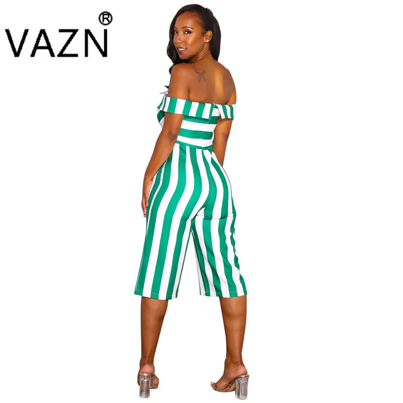 VAZN High Street Design новые тонкие высококачественные женские костюмы в полоску с вырезом лодочкой короткий рукав летний элегантный комбинезон C603