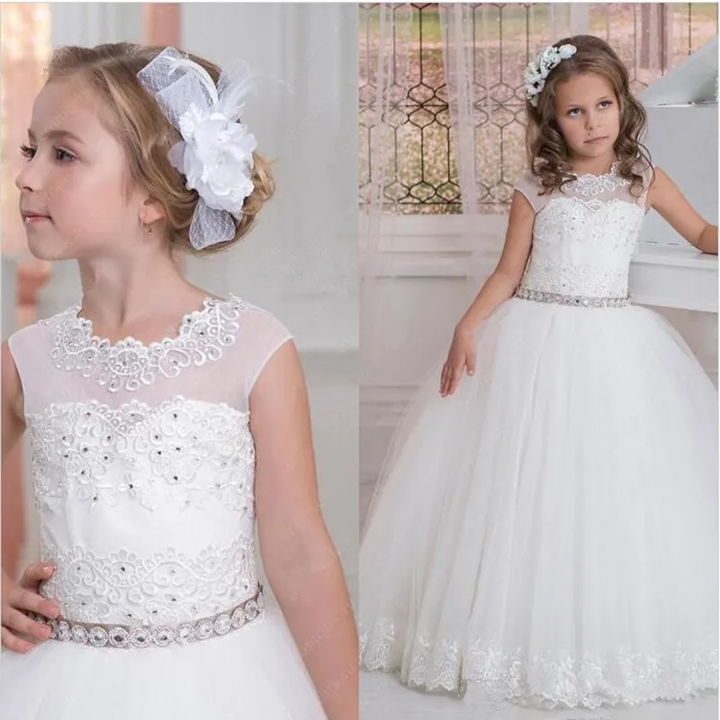 Cap Sleeves Crystals Lace Tulle Flower Girl Dresses Vintage Child Pageant Beautiful Wedding | Свадьбы и торжества