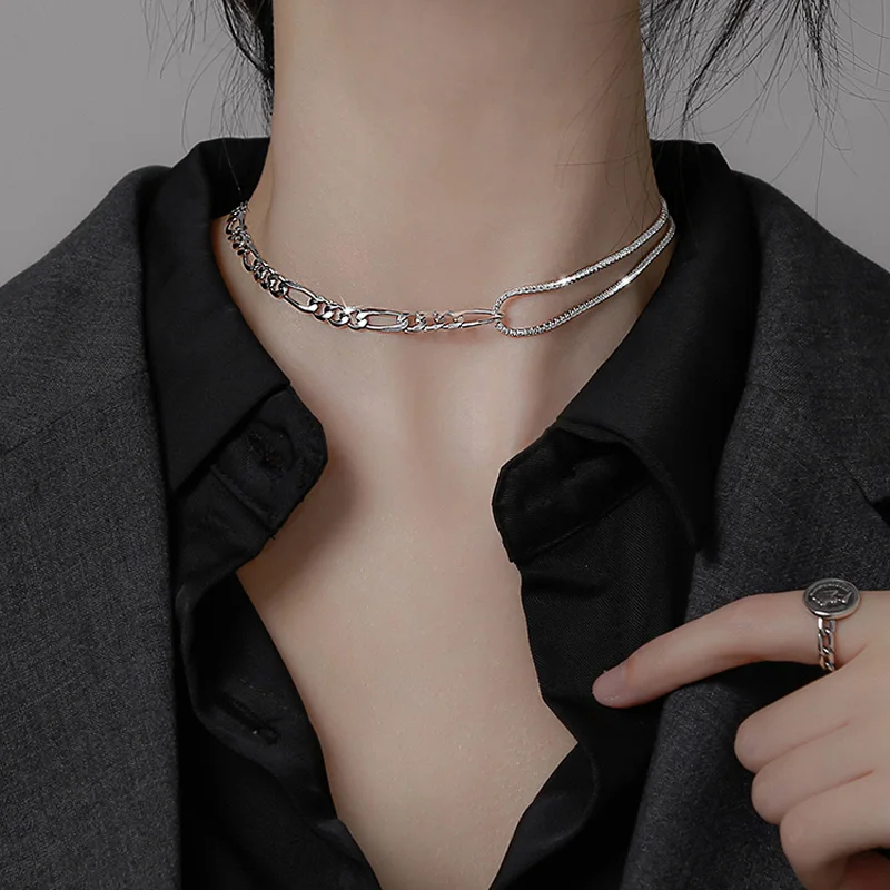 New Trendy Silver Color 925 Sterling Silver Shiny AAA Zircon Chain Choker For Women Wedding Necklace Gift Fine Jewelry NK070