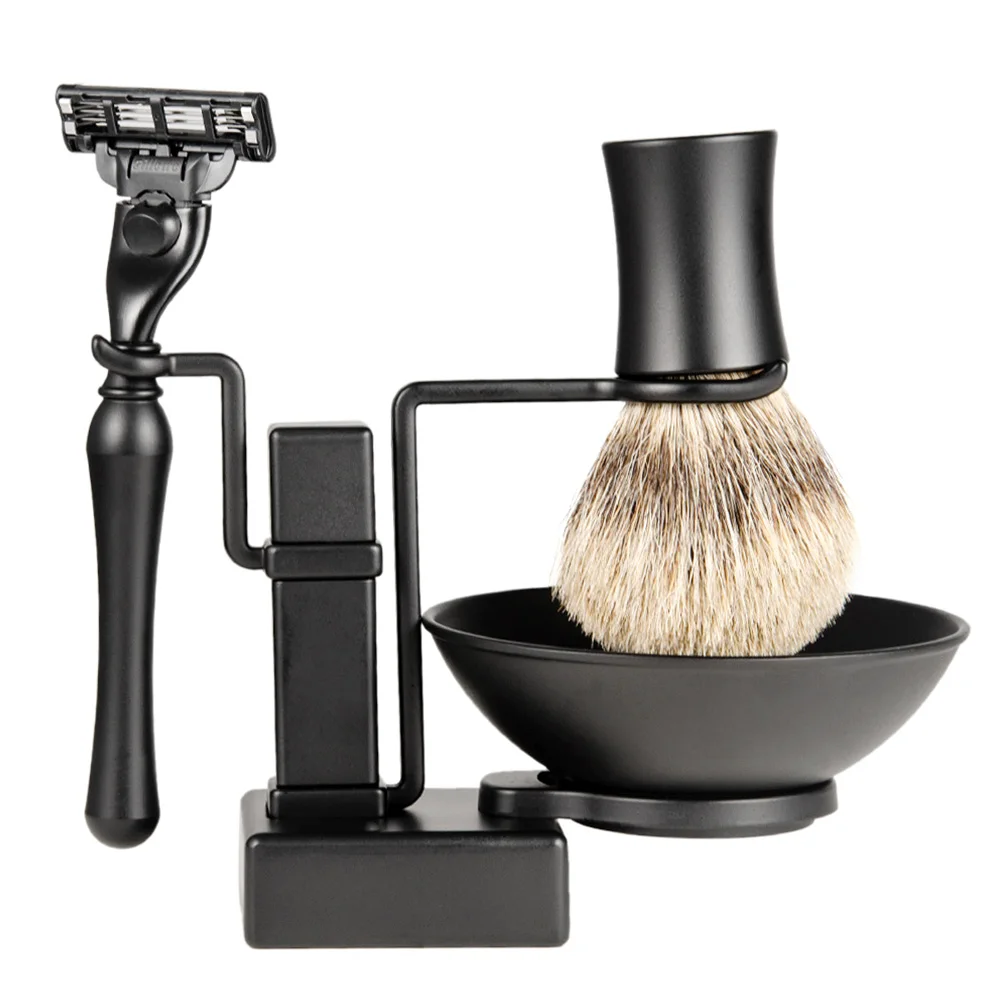 Men Razor Set Husband Gift Handheld Tools Faux Badger Hair Barber Manual Home Shaving Safety Dad Brush Rack Straight Bowl