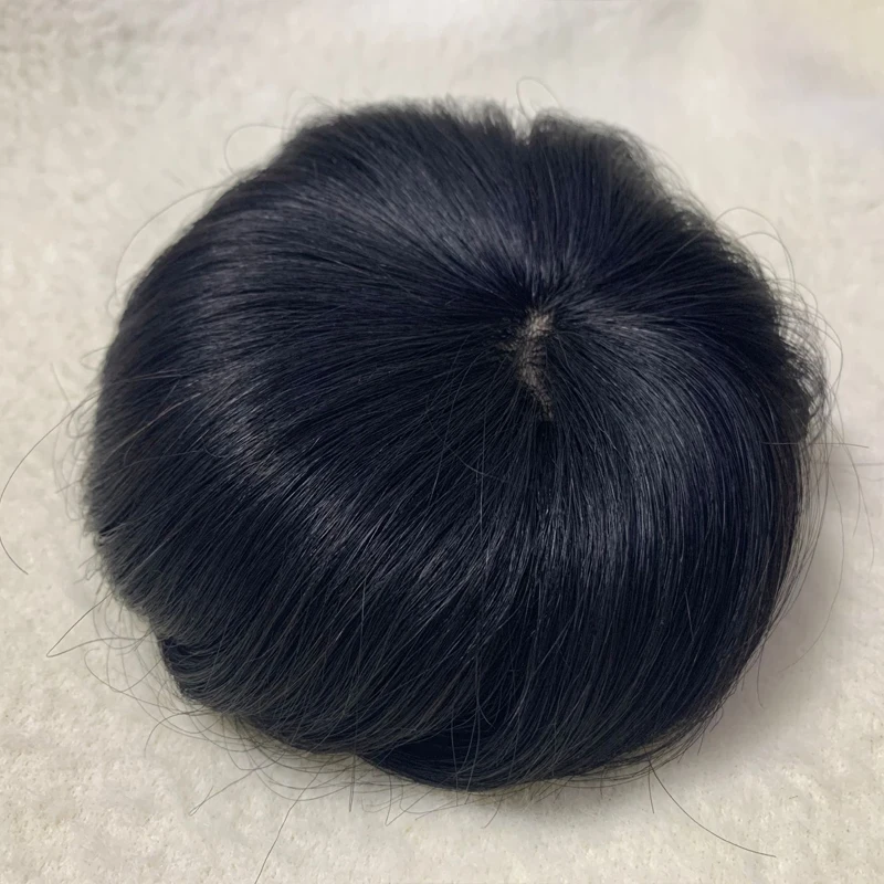 9*9cm Short Cool Human Hair Style Toupee For Small Less Hair Area Silk Base Remy Hair Topper Natural Color Toupee Hairpieces