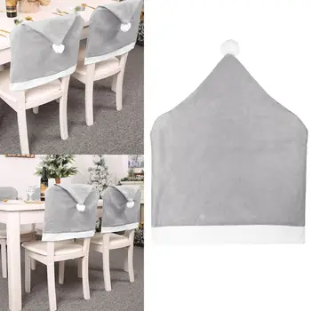 

4Pcs/Set Christmas Chair Back Covers Classic Gray Santa Claus Hat Non-Woven Fabric Slipcover with Pompom Ball Home Decoration