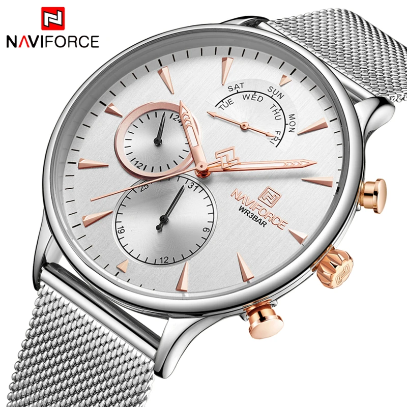 NAVIFORCE Лидирующий бренд модные мужские часы повседневные светящиеся нержавеющая