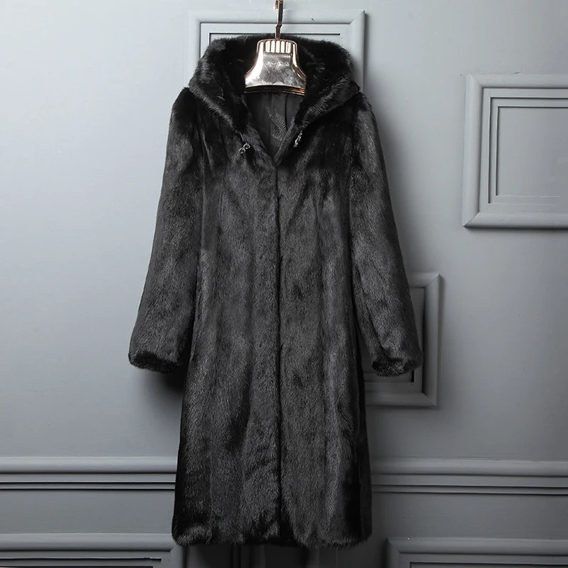 Высококачественный норковый меховой жакет плюс размер S-6XL меховое пальто; Парка женская зимняя длинная утолщенная меховая шуба уличная одежда A1131 - Цвет: black