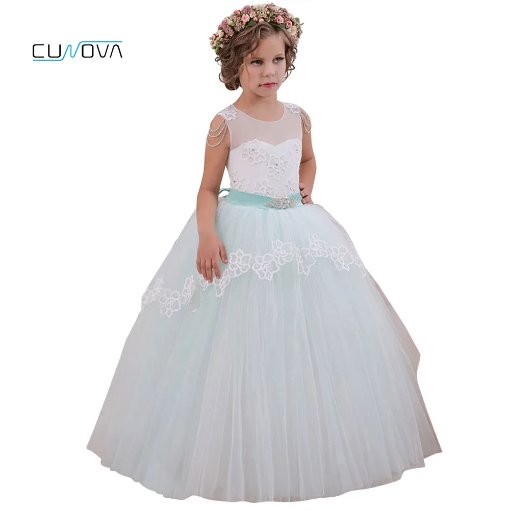 Платье принцессы с цветочным узором для девочек Лето 2019 г., Тюлевое платье для свадьбы, дня рождения детское голубое платье с оборками для