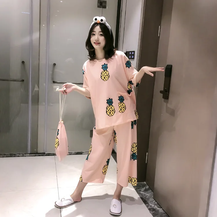 

Summer Short-sleeved Trousers Pajamas Women's fen bo luo M-XXL Send Cloth Bag