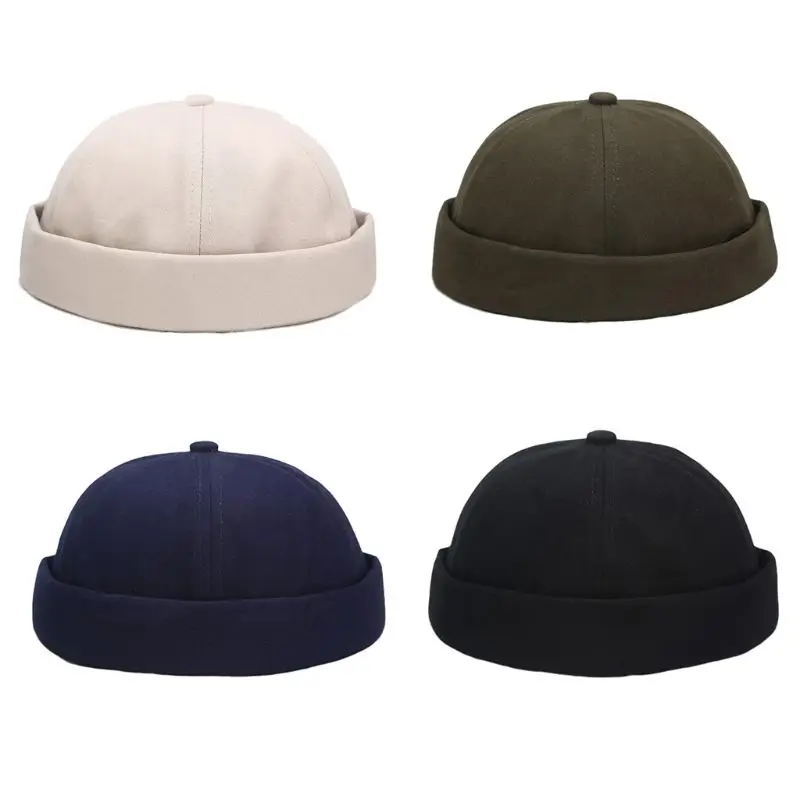 

Unisex Retro Dome Melon Brimless Beanie Cap Solid Color Trend Yuppies Docker Hat