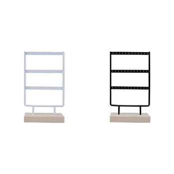 

3 Tier 36 Holes Wooden Earrings Jewelry Organizer Display Holder Stand Metal Jewelry Holder Earrings Necklace Rack Display