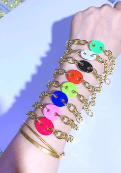 

10Pcs Fashion Colorful Pig Nose Chain Punk Hip Hops Bracelet Multicolor Geometry Shaped Bracelet