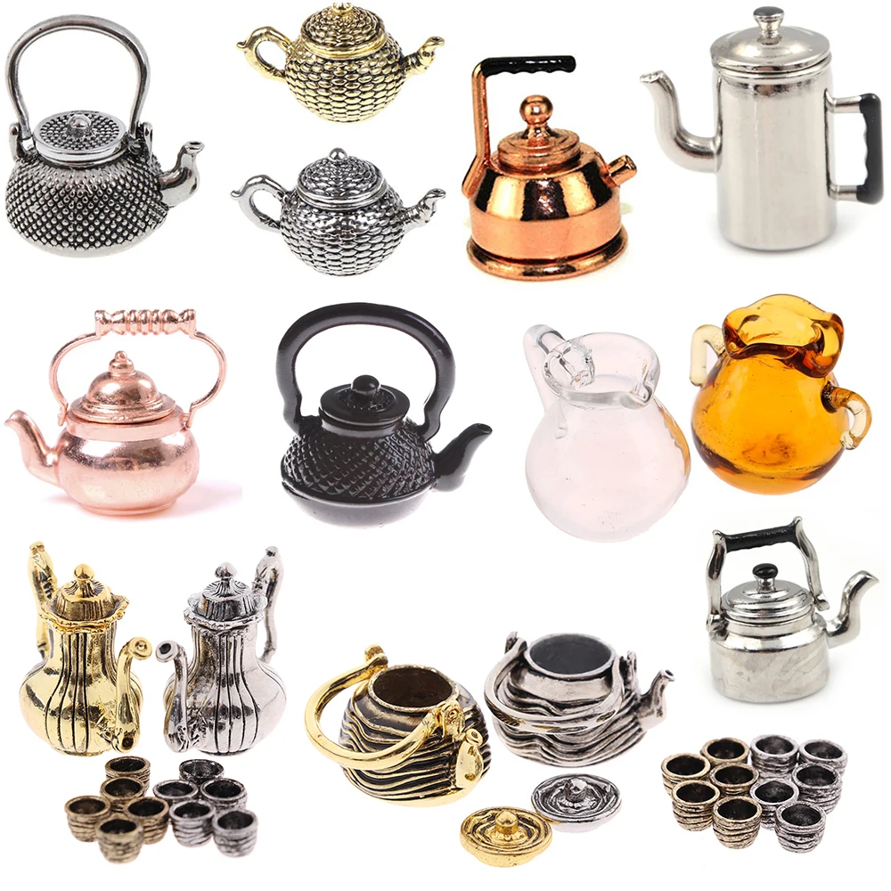 Mini Metal Kettle Simulation Furniture Tea Pot Kitchen Model Toys for Doll House Decoration 1/12 Dollhouse Miniature Accessories | Игрушки и