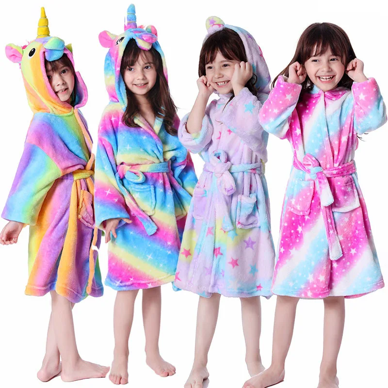 Кигуруми Детский халат с капюшоном кигуруми Единорог, детский Радужный халат со звездами, пижама с животными для мальчиков и девочек, детские пижамы