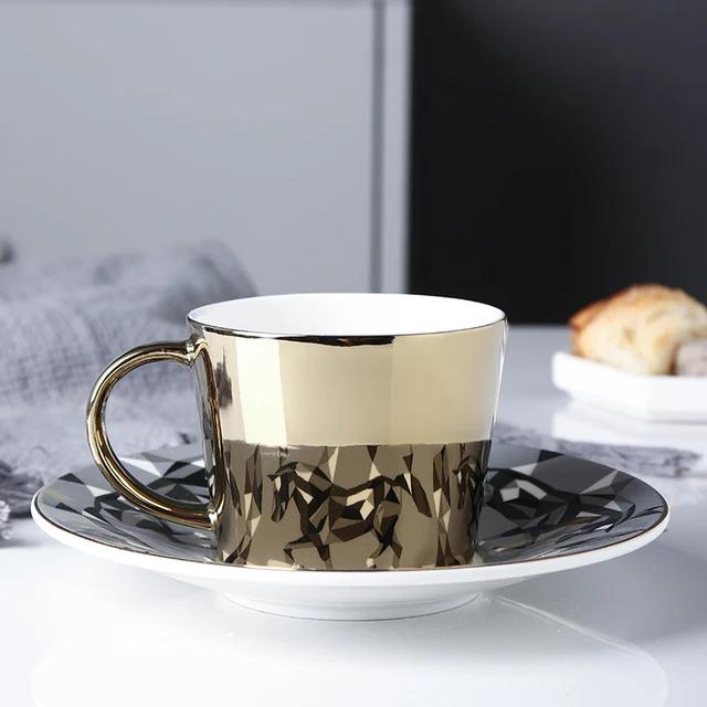 Creative Reflection Coffee Cup And Saucer Gold Sliver Mirror Cup