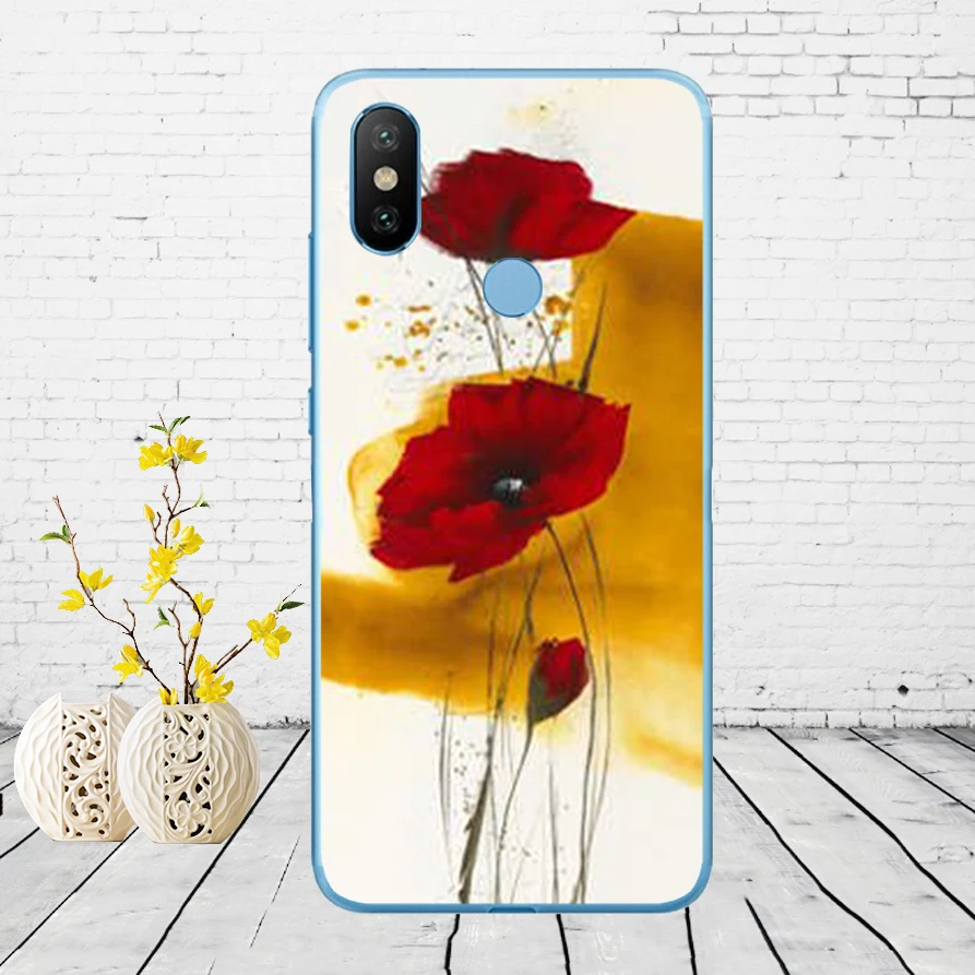 63DD красный Маки на черном стиле мягкий силиконовый чехол для Xiao mi Red mi 6 6a mi 8 a2 lite note 5 6 pro 7 Case - Цвет: 13