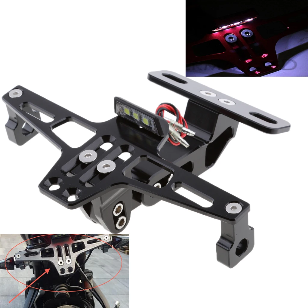 Universal CNC Adjustable Motorcycle License Plate Frame Holder Bracket w/ Light Black