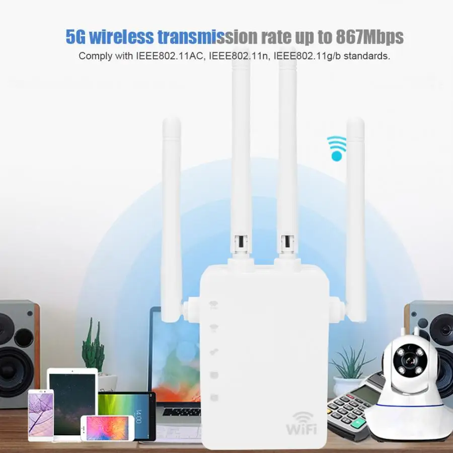 WiFi ретранслятор 1200M беспроводной удлинитель 2,4G/5G двойной сетевой порт внешний 4 wifi-маршрутизатор двухдиапазонный усилитель сигнала