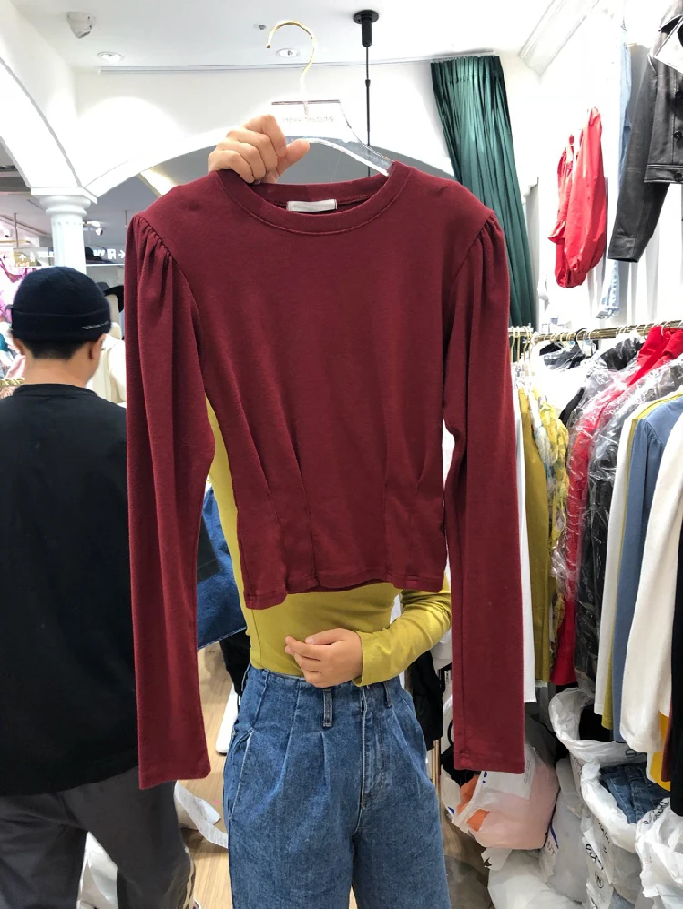 SuperAen футболки в Корейском стиле женские хлопковые новые осенние и зимние повседневные женские футболки топы с круглым вырезом и длинными рукавами