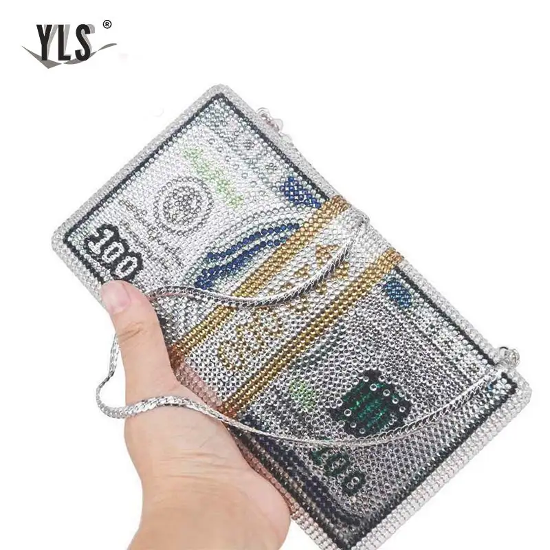 YLS уникальный дизайн,$100 долларов США, клатч для денег, женские вечерние сумки знаменитостей с кристаллами и бриллиантами, роскошные золотые вечерние сумочки, сумочка