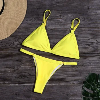 

Sexy Bikinis 2020 Mujer Padded Yellow Micro Bikini Set Candy Color Two Piece Brazilian Swimsuit Bathing Suit Women Swimwear