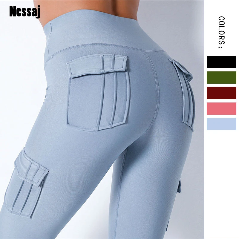 tights for women Nessaj High Waist Fitness Leggings Women Pocket Leggings Solid Color Push Up Legging Women Clothing Polyester Leggings aerie crossover leggings