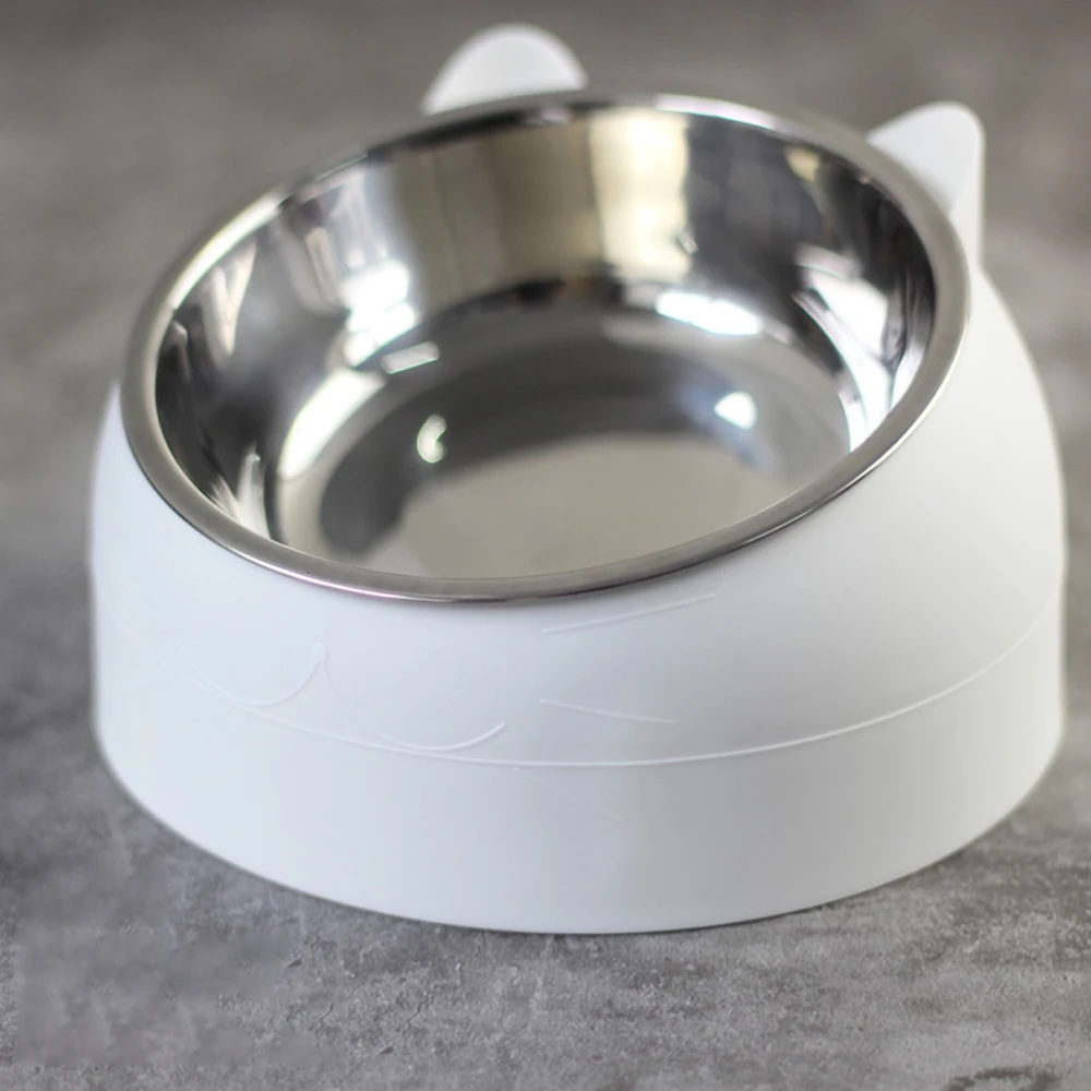 Tazón de perro gato de acero inoxidable, cuenco inclinado de 15 grados, protector para el cuello, alimentador de gatos, cuencos antideslizantes para mascotas