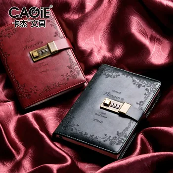 

Digital Password Notebook Leather Binder Journal Combination Lock diary Print Bronzing Locking Journal Diary