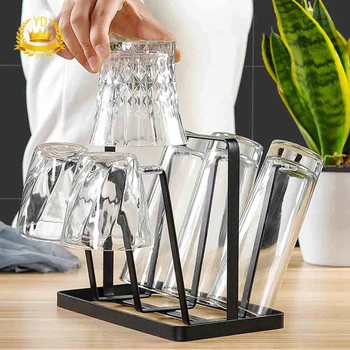 

Hot 1Pcs Creative Home Kitchen Iron Glass Cup Stand Holder Shelf Drying Hanging Drainer Storage Rack Home Storage Accessories