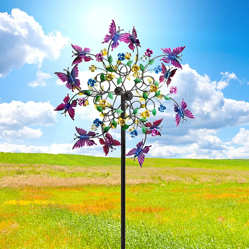 Butterfly Wind Spinner Flower Spinning Windmill Metal Garden Wind Spinner Stake Windmill Lawn