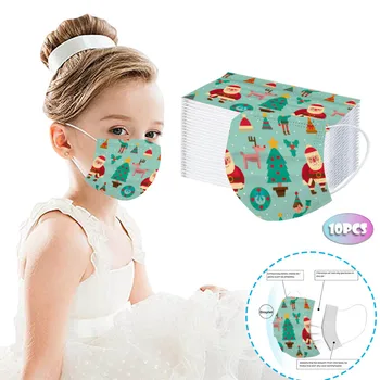 

10pc Disposable Children Facemask Christmas Unisex Printed Masks 3-layer Breathable Mouth Cover Elastic Earloop Mascarillas