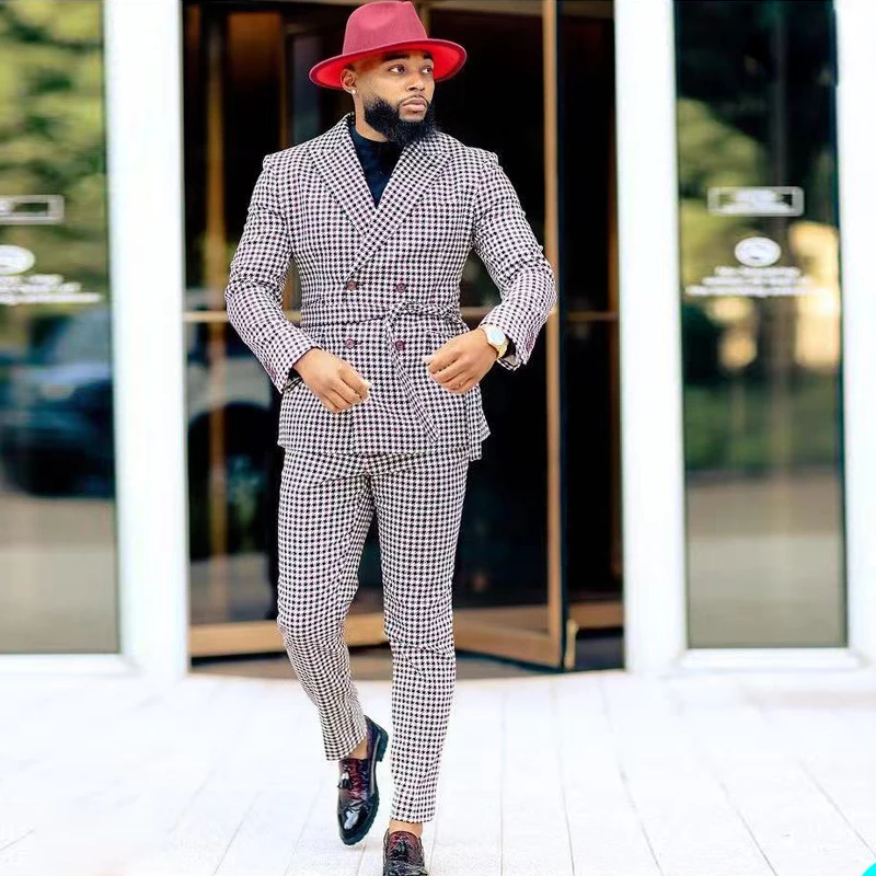 Winter Classic Check Groom Wedding Tuxedos Plaid Mens Groommen Party Prom Pants Suits Jacket Business Work Wear Outfit 2 Pieces
