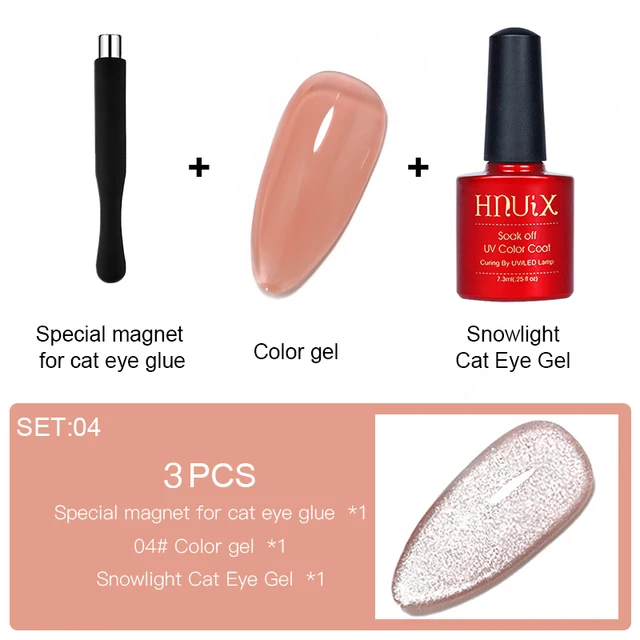 HNUIX 7.3ml 3D UV Clear Gel Dip Nail Art Gel Varnish Manicure Universal Wide New Color Phototherapy Cat Eye Gel Nail Polish SET04