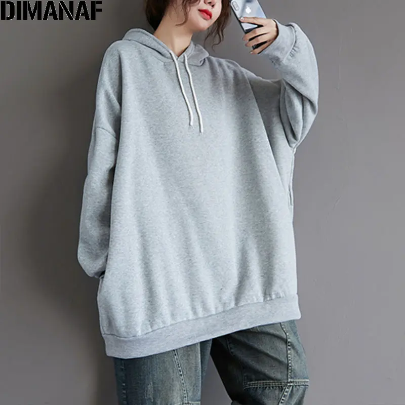  DIMANAF Autumn Winter Oversize Female Lady Pullovers Tops Women Hoodies Sweatshirts Basic Loose Cas