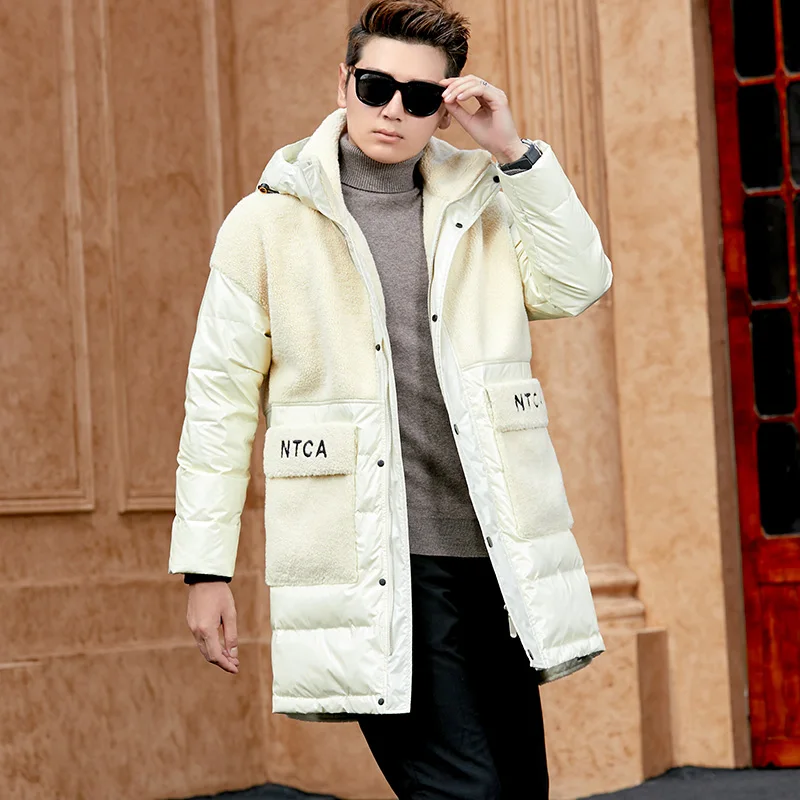 

90% White Duck Down Jacket Men Winter Wool Down Coat Thick Mens Clothing Hat Detachable Long Jacket Men Outwear