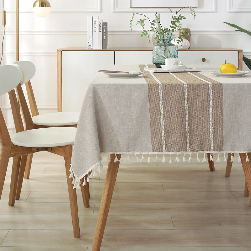 Simple Tassel Table Cloth Waterproof Stripe Tablecloths mantel mesa cotton tablecloth Dining Table Cover coffee table cloth 2020