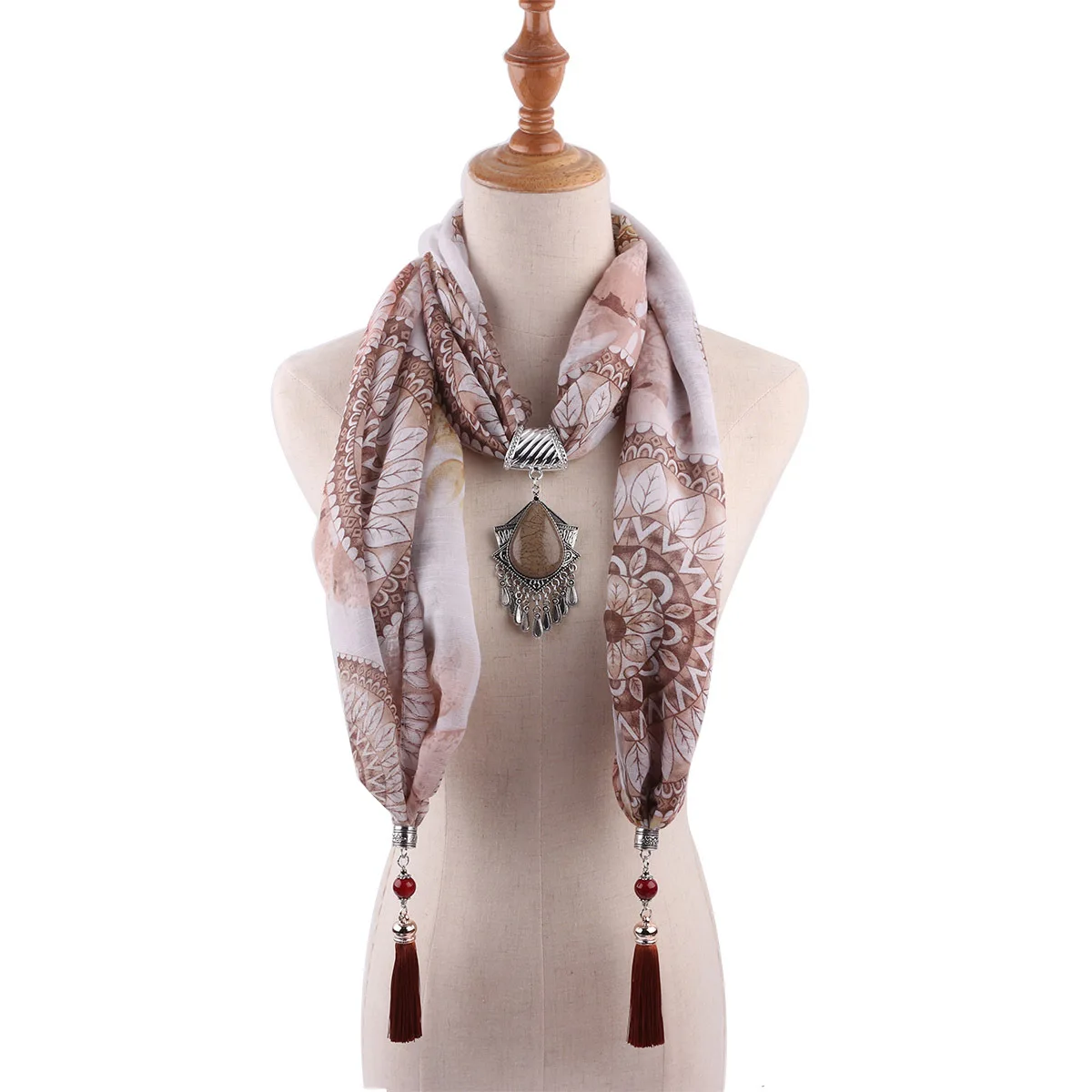 

Euro-American National Wind Jewelry Scarf Necklace Water Drop Alloy Express Amazon Fashion Cotton and Hemp Necklace Scarf