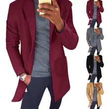 Мужской Тренч, Осень-зима, сплошной цвет, воротник с лацканами, карманы, Длинный блейзер, Тренч, пальто, шикарный, мужской, дикая, длинная куртка, Тренч, куртка