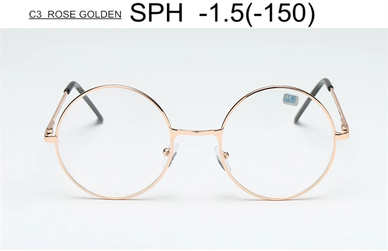 Диоптрийные-1-1,5-2-2,5-3-3,5-4 очки для близорукости для женщин и мужчин модные очки из сплава с круглой оправой для близоруких F178 - Цвет оправы: C3 (-1.5)