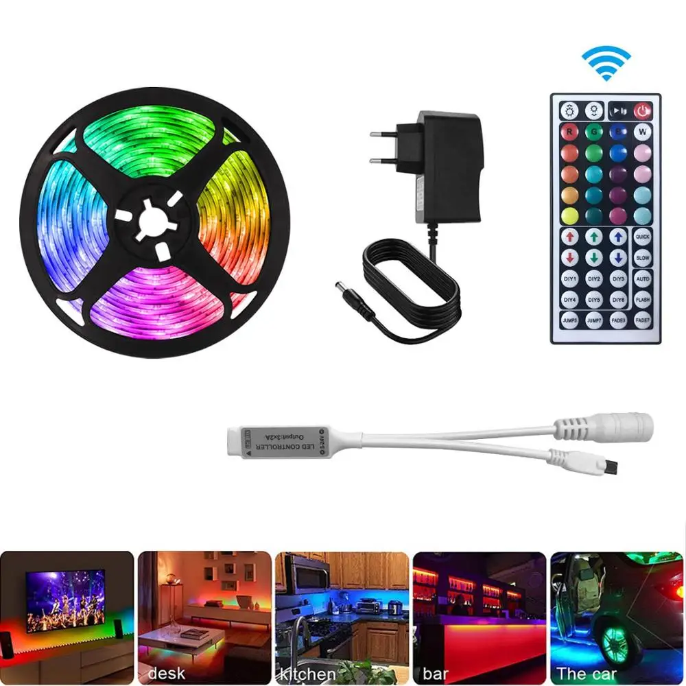 

fita LED Light Strip RGB 5050 Flexible Ribbon 5m/7.5m/10m Diode Tape 12V DC Home Decoration for Wall Bedroom with 44 keys Remote