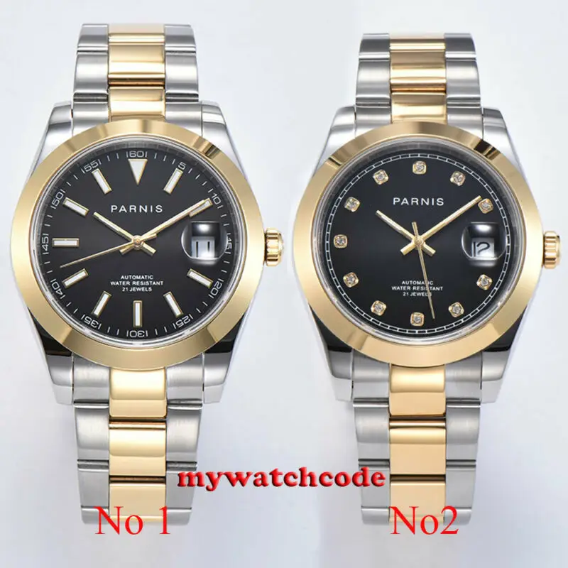 PARNIS top 39 5 мм белый и черный циферблат 21 jewels miyota 821A Автоматические Мужские часы с